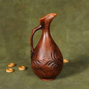 Handmade Small Clay Jug Ceramic Vessel for Wine Water Juice Milk Vodka Pitcher for Olive Vegetable Oil Jar Ewer Jugful