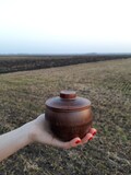 Small Ceramic Baking Pot with Lid Pottery Clay Kitchen decor Bakeware cooking Cookware casserole dish Stoneware pot Covered casserole 300 ml