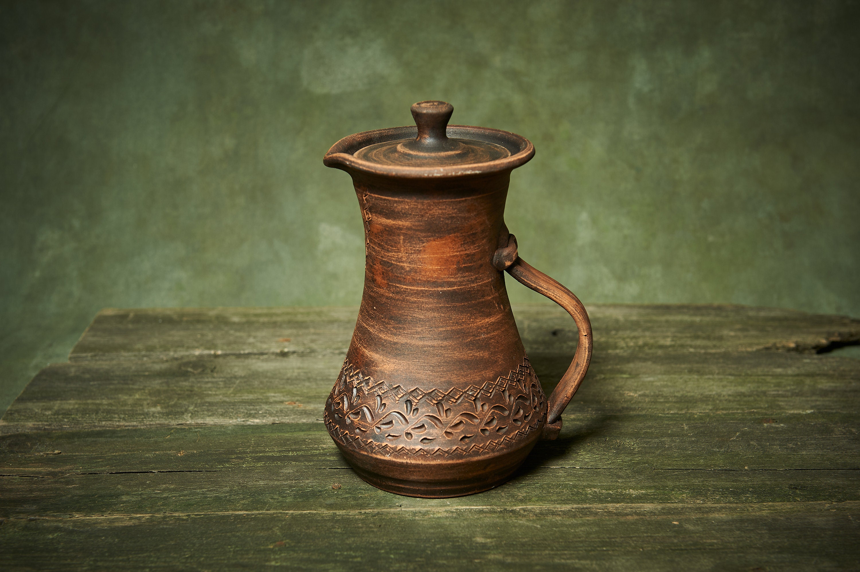 Handmade ceramic pitcher with lid drinking jug farmhouse clay pottery gift lemonade pitcher