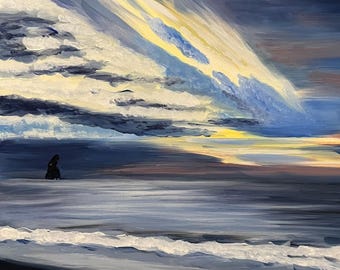 Reynisfjara beach in Iceland, framed oil painting, original artwork