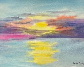 Sunset over Lake Ontario, unframed watercolor, original artwork