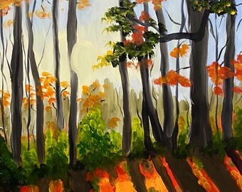 Sunset in my backyard, framed oil painting, original artwork