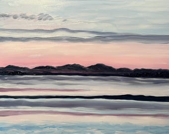 Sunset in Iceland, framed oil painting, original artwork