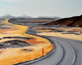 A Road in Iceland, framed oil painting, original artwork