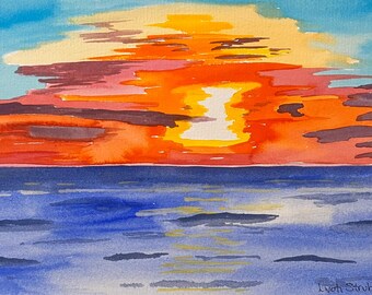 Sunset Lake Ontario, unframed watercolor painting, original artwork