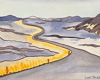 A Road in Iceland, unframed watercolor painting, original artwork