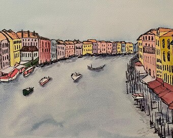 Venice, watercolor and ink painting, original artwork