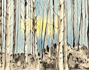 Sun through the trees, unframed watercolor, original artwork