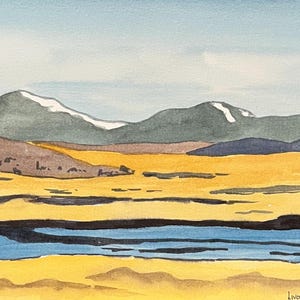 Una vista in Islanda, dipinto ad acquerello senza cornice, opera d'arte originale