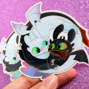 Adesivo de dragão holográfico, Yin e Yang Night Furry e Light Furry, adesivo fofo de vinil para laptop, dragões ilustrados personalizados