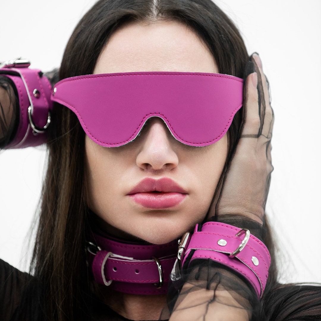 Neoprene Pink Faux Leather Blindfold Mask, Mask for Submissive, Vegan ...