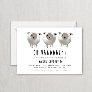Oh Baby Lamb Baby Shower Invitation - Gender Neutral - Sheep Themed Baby Shower - Instant Editable Digital Download