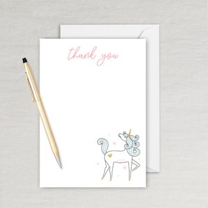 Tarjeta de agradecimiento de unicornio - Fiesta de cumpleaños temática de unicornio - Nota de agradecimiento de unicornio - Fiesta de cumpleaños para niños - Descarga digital instantánea