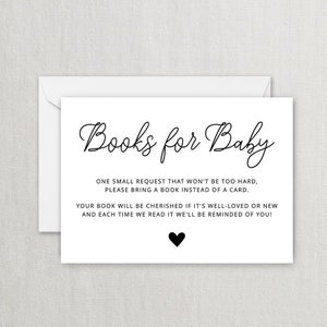 Boeken voor babykaart - Genderneutraal - Zwart-wit - Babyshowerboekaanvraagkaart - Breng een boek mee - Direct bewerkbare digitale download