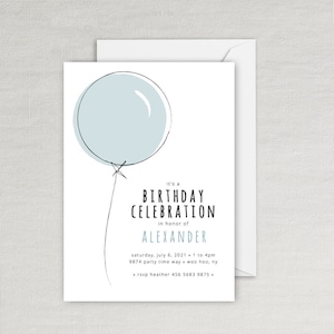 Custom Color Balloon Birthday Party Invitation for Kids - Children&#39;s Balloon Theme Party - For Boy - Instant Editable Digital Download