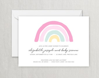 Rainbow Baby Shower Invitation - Rainbow Baby Invite - Girl Baby Shower - Meet the Baby Shower Invite - Instant Editable Digital Download
