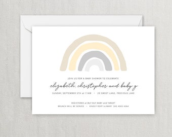 Rainbow Baby Shower Invitation - Rainbow Baby Invite - Neutral Baby Shower - Meet the Baby Shower Invite - Instant Editable Digital Download