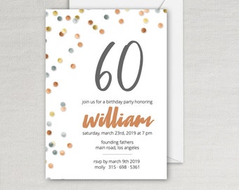 Any Age or Year -  Man or Woman - Metallic Foil Confetti Invitation - Graduation Party - Birthday Party - Instant Editable Digital Download