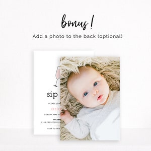 Sip and See Baby Invitation Pink Instant Editable Digital Download image 4