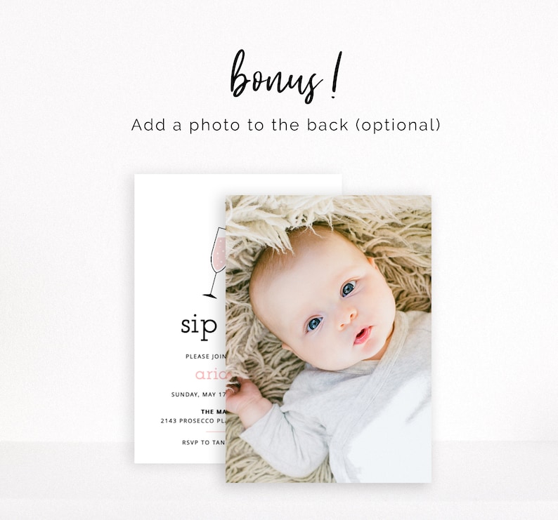 Sip and See Baby Invitation Pink Instant Editable Digital Download image 4