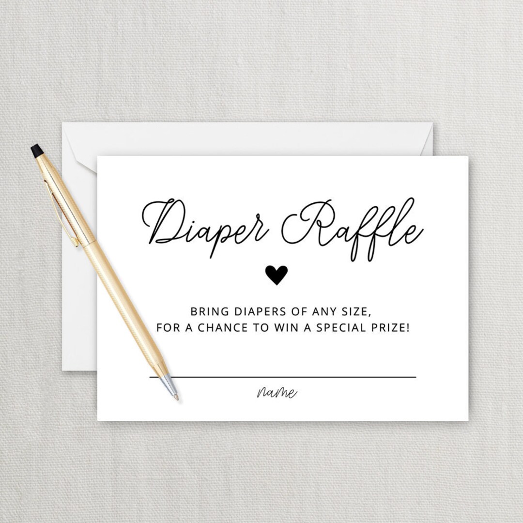 Diaper Raffle Card - Gender Neutral - Black and White - Baby Shower ...