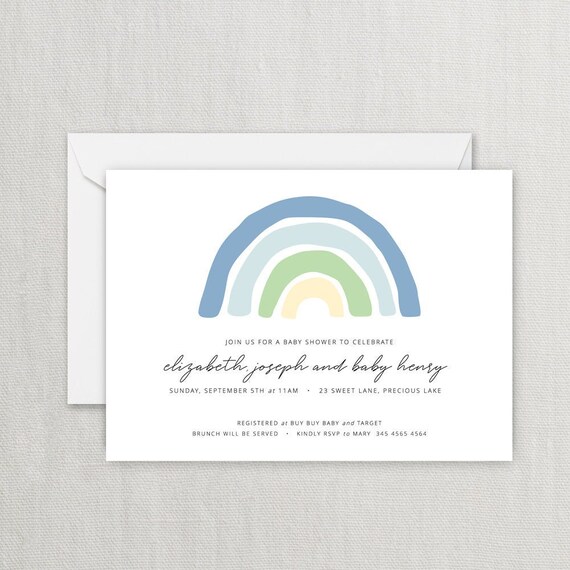 rainbow baby shower invitation - rainbow baby invite - boy baby shower -  meet the baby shower invite - instant editable digital download