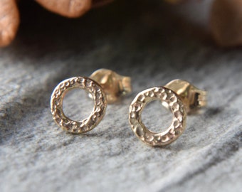 Handmade Recycled 9ct Gold Circle Studs: Dimpled Texture Earrings