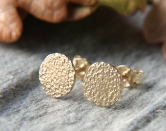 Recycled 9ct Gold Stud Earrings: Small Textured Gold Discs