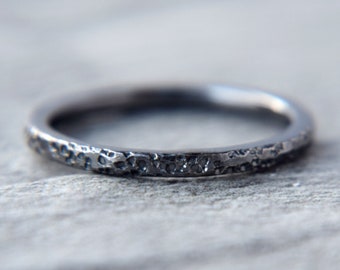 Oxidised Silver Stacking Ring, Black Textured Handmade Unisex Ring