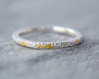 Textured Silver Stacking Ring, Silver And Gold Handmade Unisex Ring