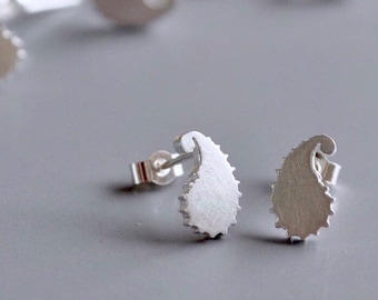 Small Silver Stud Earrings, Paisley Motif