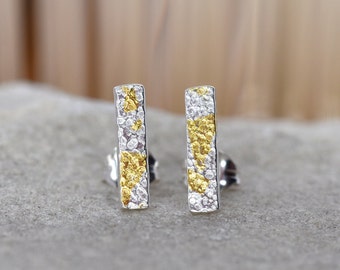 Handmade Keum Boo Silver Stud Earrings: Textured Lichen Inspired