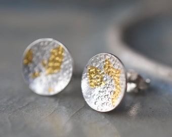 Silver and Gold Stud Earrings, Textured Everyday Earrings