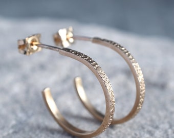 Textured 9ct Gold Hoop Earrings: Handmade Recycled Gold Studs