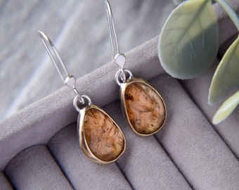 Handmade Rose Cut Tourmaline Drop Earrings: 9ct Gold & Silver