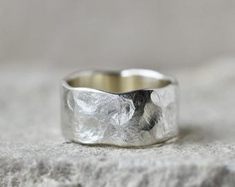 Wide Rough Texture Silver Ring