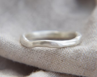 Organic Matt Textured Silver Unisex Wedding Ring