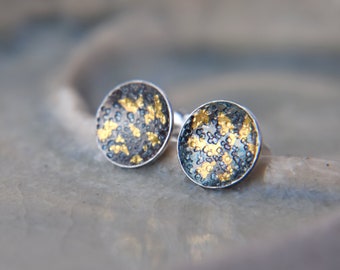 Silver & Gold Textured Stud Earrings