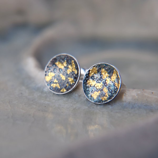 Silver & Gold Textured Stud Earrings