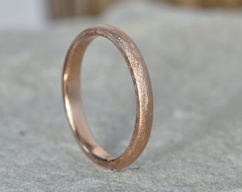 Slim 9ct Gold Textured Ring: Sand Cast Rustic Wedding Band