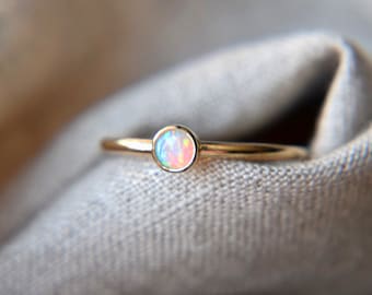9ct Gold Opal Ring: Handmade Stacking Ring