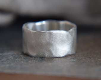 Wide Matt Textured Silver Ring