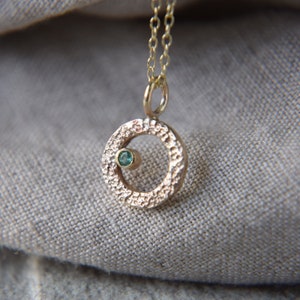 9ct Solid Gold Circle Pendant, Recycled Gold And Emerald Pendant, Small Gold Pendant, Emerald Necklace, Gold Necklace