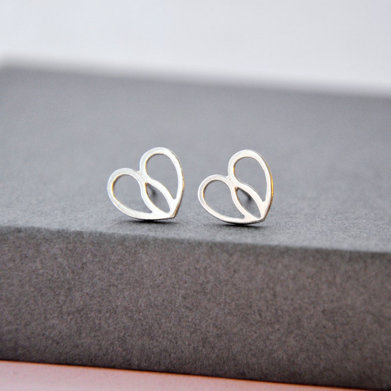 Silver Heart Stud Earrings, Silver Celtic Heart, Paisley Heart, Small Stud Earrings, Scottish Design image 1