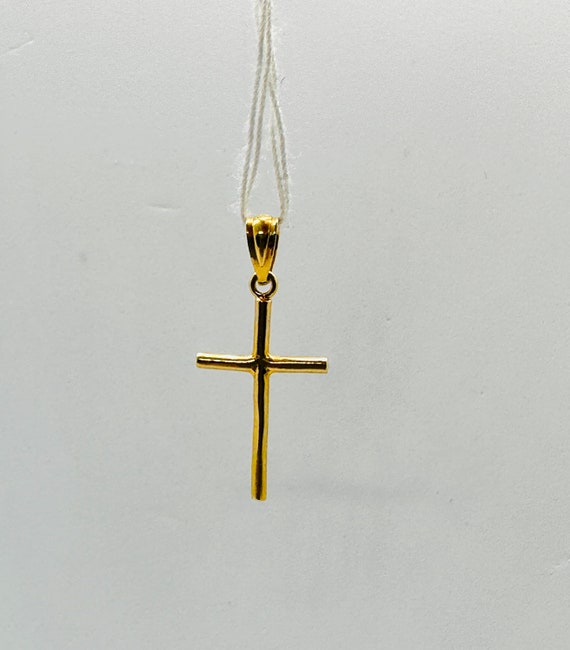 18K Yellow Gold Small Cross Pendant, Real Gold Cr… - image 10