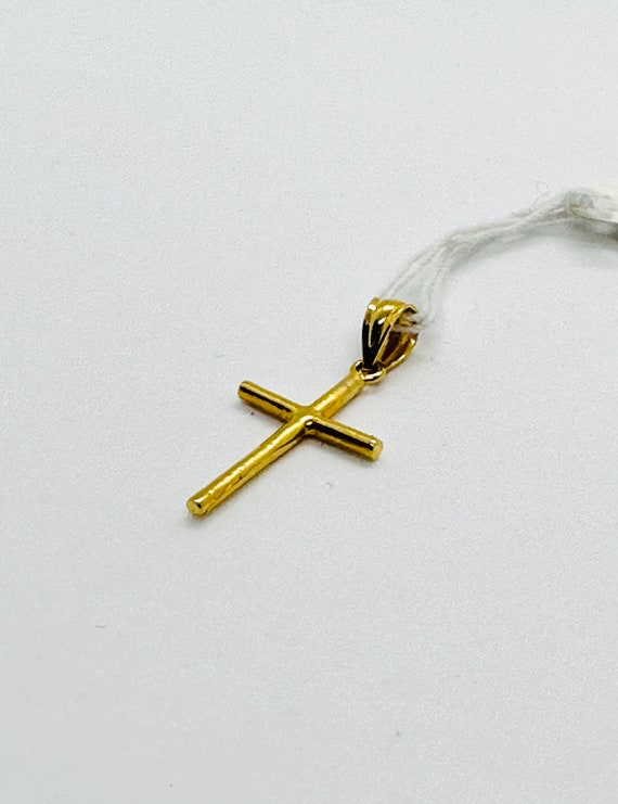 18K Yellow Gold Small Cross Pendant, Real Gold Cr… - image 3