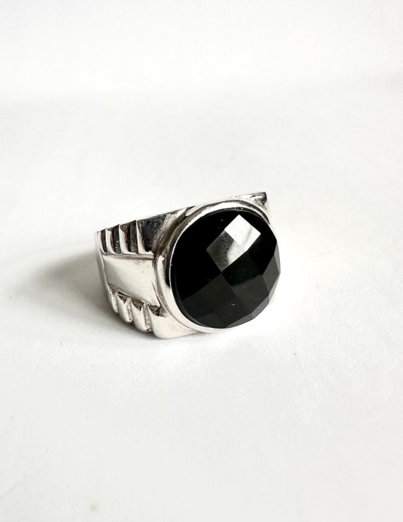 925 Silver Rhodium Ring with Black Onyx, Silver R… - image 4