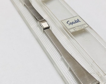 Vintage Speidel Ladies Watch Band Stainless Steel Sliding Clasp, Adjustable Length, Tapered Band, Straight Ends, Squeeze Ends