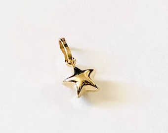 14K Yellow Gold Star Charm, Mini Puffed Star Charm, Real Gold Petite Charm, 6.5mm Star Charm, Small Hollow Gold Charm for Baby Boys & Girls