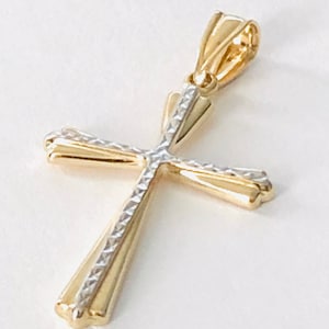 14KT Yellow Gold Cross Pendant, Hollow Cross Pendant for Men, Women, Boys and Girls, Real Gold Religious Pendant, Diamond Cut Cross Pendant